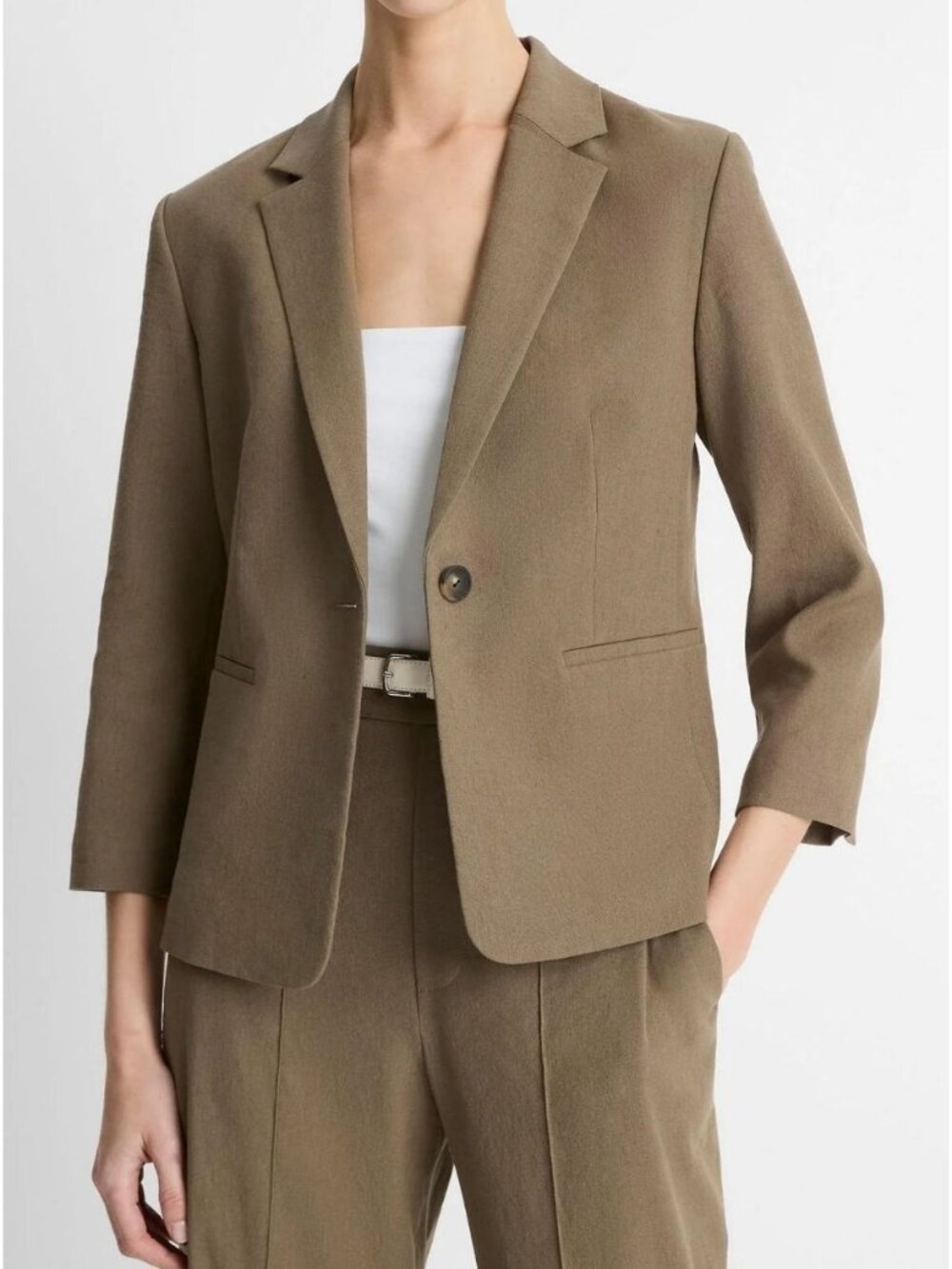Vince Linen Blend Shrunken Blazer in Moss Smoke Green Size 0